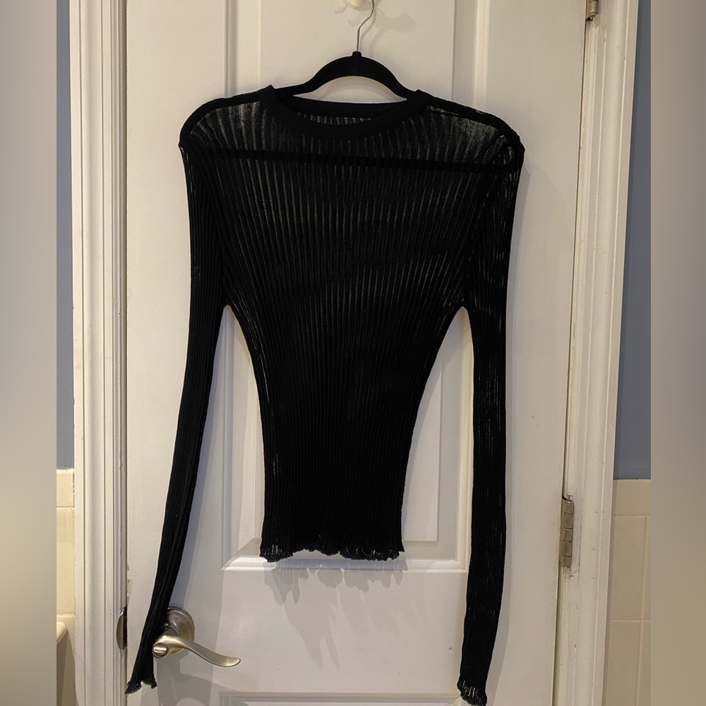 Black Mesh Long Sleeve Top